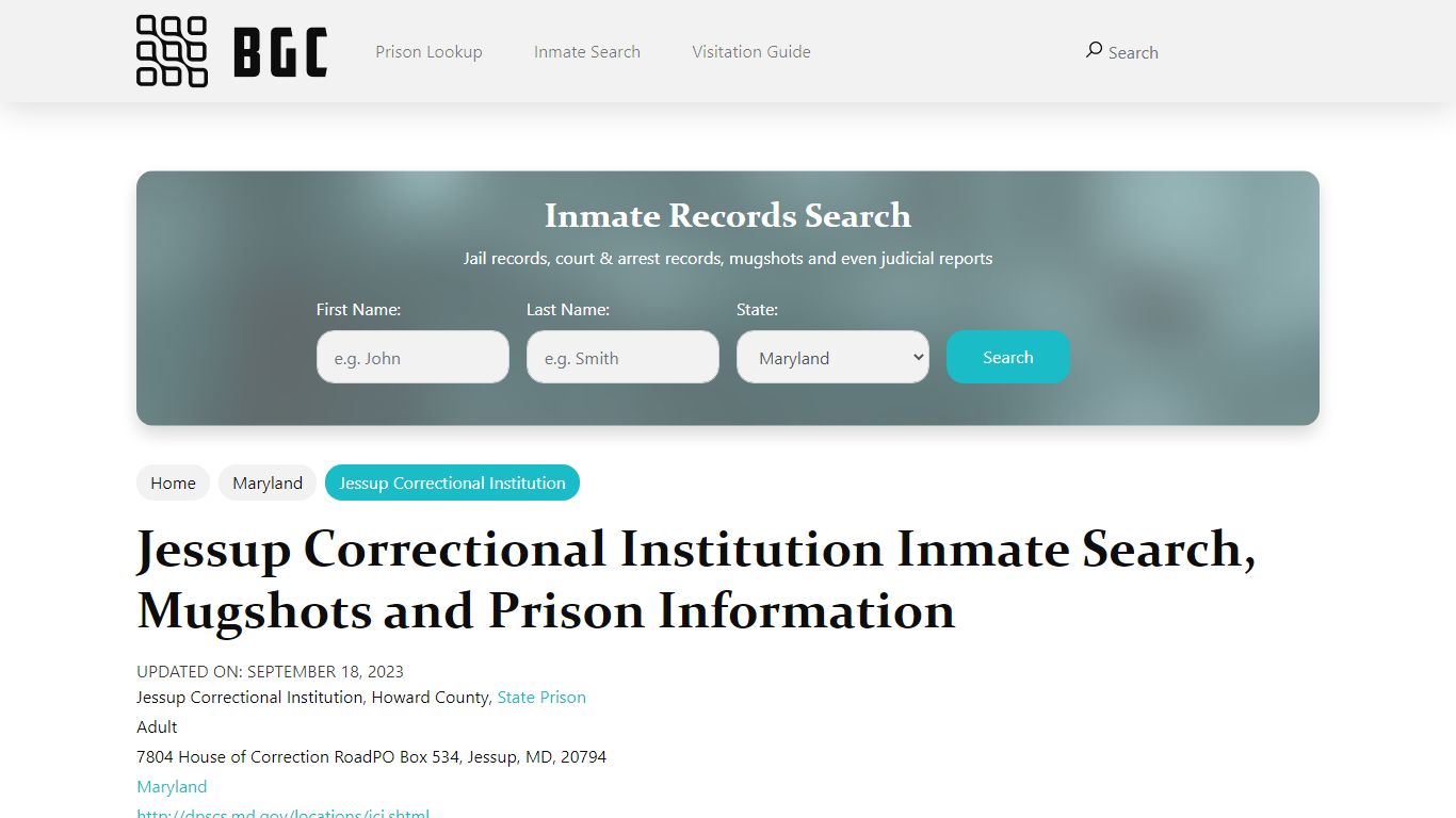 Jessup Correctional Institution Inmate Search, Mugshots , Visitation ...